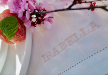 Load image into Gallery viewer, Custom Embroidered Linen Placemat (9+ letters)